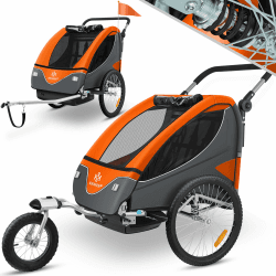 KESSER® Kinderanhänger Fahrradanhänger 360° Drehbar mit Federung 2in1 Joggerfunktion Kinderfahrradanhänger + 5-Punkt Gurt Jogger Fahrrad Anhänger für 1 bis 2 Kinder max. 40kg Orange
