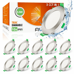 ALUSSO IP65 Spots LED Einbaustrahler 230V Dimmbar Flach Deckenspots 5.5W Einbauleuchten Warmweiß Neutralweiß Kaltweiß Einbauspots Deckenstrahler für Badezimmer Wohnzimmer Küche, 10er Set