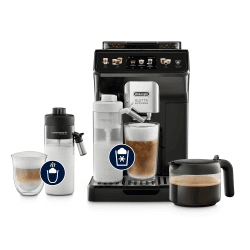 De'Longhi Eletta Explore ECAM452.57.G Kaffeevollautomat mit LatteCrema Milchsystem, heiße und kalte Getränke auf Knopfdruck, 3,5 Zoll TFT Touchscreen Farbdisplay, Kaffeekannen inklusive, schwarz