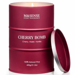 M&SENSE Kirschbombe große Duftkerzen im Glas Süße Kerzen für Zuhause duftend Natürliche Sojawachskerze Kerzenduft Geschenke für Frauen 600g 130 Stunden Brenndauer
