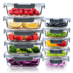 Igluu Meal Prep Glas Lebensmittel Frischhaltedosen 10 Stück, Lebensmittelbehälter mit Schnappverschluss & auslaufsichern Deckel Mikrowellen geeignet BPA frei (10 Boxen & 10 Deckel) 1050ml & 370ml