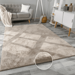 Paco Home Hochflor Teppich Wohnzimmer Flauschig Fellteppich Kunstfell Plüsch Shaggy Weich Fellimitat, Grösse: 120x160 cm, Farbe: Beige