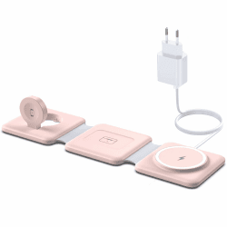 Mag-Safe Ladestation Für iPhone Wireless Charger - 3 in 1 Faltbare Kabelloses Ladegerät Kompatibel mit iPhone 16 15 14 13 12 Pro Max Plus, Travel Charging Station Für Apple Watch & Air Pods (Rosa)
