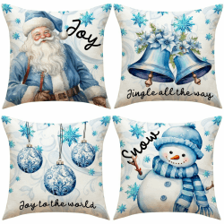 Eageroo 45x45 cm 4er Pack Dekorative Kissenbezug Kissenhülle Zierkissenbezüge Schlafzimmer Wohnzimmer Sofakissenbezug (Weihnachtliche-Blau)