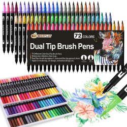 wonsar Dual Brush Pen Set, 72 Farben Filzstifte Dicke und Dünne für Kinder Pinselstifte Marker für Bullet Journal Zubehör Stifte, Handlettering, Mandala, Malbücher, Pinselspitzen und Fineliner