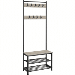 Yaheetech Garderobenständer Kleiderständer mit 3 Ablagefächer Schuhablagen mit Garderobenhaken, Höhe 184,5cm, Breite 72,5cm, Tiefe 33cm, für Schlafzimmer/Ankleide/Wohnzimmer/Abstellraum Grau