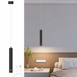ACMHNC LED Pendelleuchte Schwarz Hängelampe mit batterie, 4500 Mah-Akku, Zylinder Pendelleuchte Batteriebetriebene für Nachttisch Schlafzimmer, 4x30cm