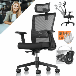KESSER® Bürostuhl Ergonomisch mit verstellbaren Armlehnen | Drehstuhl mit Lendenwirbelstütze Rückenschonend | Schreibtischstuhl mit Kopfstütze | Office Chair Wippfunktion bis 125° mit 5X Gummirollen