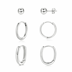 Loutade Creolen Silber 925 Ohrstecker Ohrringe, 3 Paare Sterling Silber Damen Ohrstecker Creolen Ohrringe Set, Zirkonia Kugel Ohrstecker Oval Creolen Zierliche Schlafen Knorpel Tragus Ohrringe Set Set B - Silber