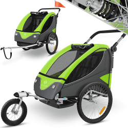 KESSER® Kinderanhänger Fahrradanhänger 360° Drehbar mit Federung 2in1 Joggerfunktion Kinderfahrradanhänger + 5-Punkt Gurt Jogger Fahrrad Anhänger für 1 bis 2 Kinder max. 40kg Hellgrün