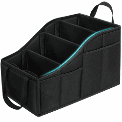 YOHOOLYO Auto Organizer Kinder Rücksitz mit 4 Fächern und 4 Getränkehalter zusammenklappbar Rückbank Beifahrersitz für Spielzeug Bücher Snacks Schwarz
