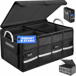 MONZANA® Kofferraum Organizer Deckel 68L Trennwände Wasserdicht Faltbar Verstärkte Wände rutschfest Kofferraumtasche Kofferraumbox Autotasche Schwarz