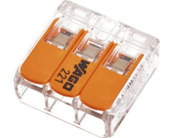 Wago 221-413 Verbindungsklemme für 3 Leiter, mit Hebel 0,2–4 mm², transparent, 30 Stück
