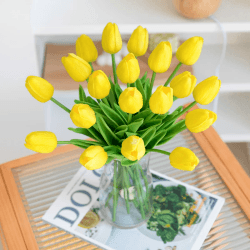 JUSTOYOU 10 STK PU Real Touch Latex Künstliche Tulpen Gefälschte Tulpen Blumen Blumensträuße Blumen Arrangement für Home Room Hochzeitsstrauß Party Herzstück Dekor Gelb Gelb -10 10 PCS