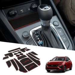 BIXUAN Kona 2022 kompatibel mit Hyundai Kona 2021 2022 Antirutschmatten Mittelkonsole Armlehne Gummimatten,Getränkehalter Matte, rutschfeste Türnaht Matten Türschlitzmatte 18 Stück Rot