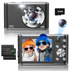 4K Digitalkamera mit Dual-Kamera 48MP AutoFocus Fotoapparat Digitalkamera mit 32GB Karte 16X Digitalzoom Vlogging Kamera Kompaktkamera für Einsteiger