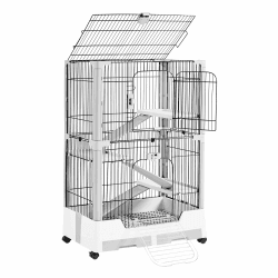 Yaheetech 4-Ebenen Kaninchenstall, Kleintierkäfig abnehmbar, Meerschweinchenkäfig mit offenem Dach, Sicherheitsschlösser, Kleintierstall mit Leiter & Schubladen, Grau, 75,5x50,5x113,5 cm