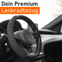 Upgrade4cars Lenkradbezug Alcantara Look Schwarz Blau | Lenkradhülle in Leder Optik | Universal Lenkradschutz 37-39 cm | Autozubehör Innenraum Deko | Geschenk für Frauen & Männer