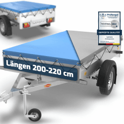 Tarpofix® Anhänger Plane 210 x 115 cm inkl. Planenseil | Anhängerplane Flachplane aus PVC PLANENMATERIAL | Verstärkte Böckmann Anhänger Plane für 750kg PKW Hänger | Abdeckplane Anhänger Abdeckung Grau