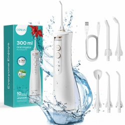COSLUS Munddusche Kabellos 2025 Upgraded Elektrische Zahnreiniger: 10 Intensitäten & 300ML Wassertank Tragbar Wiederaufladbar Zahndusche Zähne Flosser Wasserdicht Mundduschen für Zuhause Reisen