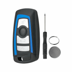 4 Knöpfe Autoschlüssel Gehäuse für BMW F10 F11 F20 F25 F30 F31 F80 E84 Schlüssel gehäuse mit Schraubendreher und Schlüsselring CR2450 Batterie（Blaue Umrandung）