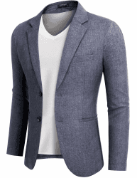 COOFADNY Anzugjacken Sakko Herren Sportlich Business Blazer Regular Fit Einfarbig 2 Knöpfe Freizeit Anzug Blau L
