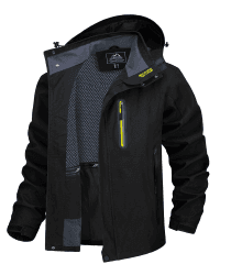 TACVASEN Herren Outdoorjacke Wasserabweisend Wanderjacke Leicht Übergangsjacke Funktionsjacke Trekkingjacke mit Abnehmbarer Kapuze S Schwarz