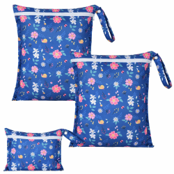 OTraki 3 Stück Wetbag Kindergarten, Blumenmuster Wetbag Stoffwindeln wasserdichte Wiederverwendbare Windeltasche Organizer mit Griff Wäschbarer Nasstasche für Fitnessstudio Badeanzug Strand Pool Flower