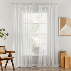 MIULEE Gardinen Vorhänge mit Kräuselband 2er Set Gardine Weiss Vorhang Gardinen Wohnzimmer aus Sheer Voile Curtains Transparent Weiß Schlafzimmer 140 x 290 cm