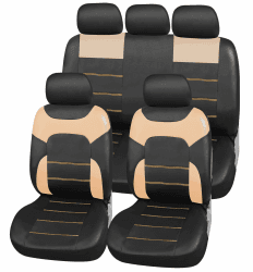 Upgrade4cars Auto-Sitzbezüge Beige Leder-Optik | Universal Auto-Sitzschoner Set für Sommer & Winter | Kunstleder Auto-Schonbezüge für die Vordersitze & Rückbank