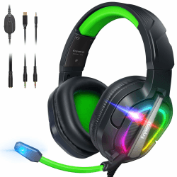 Krysenix PG2 RGB Gaming Headset für PS4/PS5/PC/Xbox, Headset mit Mikrofon, Gaming Kopfhörer mit Mikrofon, Noise Cancelling Kopfhörer mit 3.5mm Klinke Schwarz/Grün