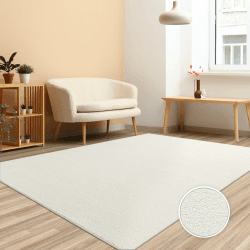 Paco Home Teppich Wohnzimmer Hochflor Schlafzimmer Einfarbig Fellteppich Kunstfell Dekofell Teddy Flauschig Modern Waschbar Creme, Grösse:160x220 cm
