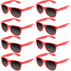 FSMILING 8 Paare Neon Party Sonnenbrille Set 80er Retro Klassisch Partybrillen Für Herren Damen DF-123-Red