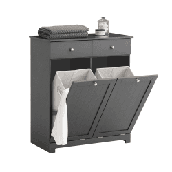 SoBuy BZR33-DG Wäscheschrank mit 2 ausklappbaren Wäschesäcken Wäschetruhe Wäschesammler mit 2 Schubladen Wäschekorb Badschrank Badmöbel Dunkelgrau BHT ca: 78x91x38cm