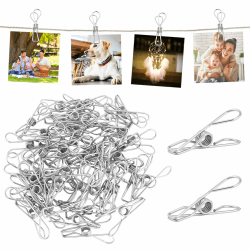 Kayqbonke 60 Stück Wäscheklammern Edelstahl, Stabil Edelstahl Wäscheklammern, Metall Klammern Mit Organizerfach, Clips für Kleidung, Metall Klammern für Handtuch, Socken, Camping, Papierdateien