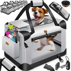 Lovpet® Transportbox Hund Katze Transporttasche XXXL 102x69x69cm | Hunde-Tragetasche Faltbare Katzentasche | Haustier-Transportbox inkl. Hundenapf & Schultergurt | für Katzen & Hunde Hellgrau