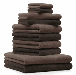 Betz 10-TLG. Handtuch-Set Classic 100% Baumwolle 2 Duschtücher 4 Handtücher 2 Gästetücher 2 Seiftücher Farbe Dunkelbraun und nussbraun