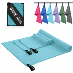 ZYXBBD Mikrofaser Handtuch 3er Set (160x80cm Groß Badetuch +2 Stück 80x40cm Klein Handtuch), Gestreiftes Strandtuch Reisehandtuch Schnelltrocknend Microfaser Handtücher für Fitness Sauna