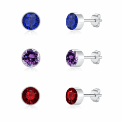 Loutade Silber Damen Ohrstecker Ohrringe, 3 Paare 925 Sterling Silber Round Flach Ohrstecker Set mit Zirkonia, 6mm Klein Scheibe Knorpel Schlafen Ohrringe Silber 925 Stecker für empfindliche Ohren Granat + Amethyst + Saphir