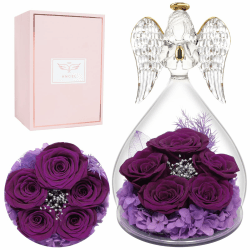 Miofula Ewige Rose Engel Figur Geschenke für Mama, Ewige Rose im Glas, Infinity Rose Geburtstagsgeschenk für Frauen, Handmade Blumen Oma Mutter für Valentinstag Jubiläen Muttertag