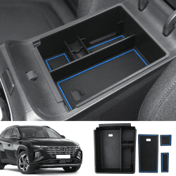 SKTU Mittelkonsole Organizer kompatibel mit Hyundαi Tucson NX4 2021-2023 2024 Multifunktionale Aufbewahrungsbox mit Rutschfester Unterlage (Blau)