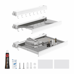 SWAWIS 60cm Wäscheständer Wandmontage, Wäschetrockner Einziehbar aus Raumfahrt-Aluminium, Wand Wäscheständer mit Haken Ohne Bohren zum Trocknen von Socken Unterwäsche Unterhosen, Platzsparend(Schwarz)