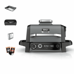 Ninja Woodfire Electric BBQ Grill & Smoker & Air Fryer, 7-in-1 Outdoor BBQ Grill, Air Fry, Smoke, Roast, Bake and more, Weather Resistant, Non-Stick, Portable, Electric, Grey/Black OG701EU