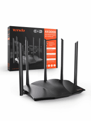 Tenda RX12 Pro Wi-Fi 6 WLAN Router(AX3000 Dualband 5GHz: 2402Mbps+2,4 GHz: 574Mbps)5*6dBi High-Gain-Antennen, Gigabit-LAN/WAN-Port, WPA3, MU-MIMO+OFDMA,WiFi+Mesh, VPN, APP, keine DSL-Funktion, Schwarz