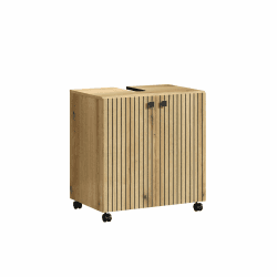 trendteam smart living - Waschbeckenunterschrank Unterschrank auf Rollen - Badezimmer - PureBliss - Aufbaumaß (BxHxT) 60 x 64 x 42 cm - Farbe Evoke Eiche mit schwarzen Rillen - 233730342
