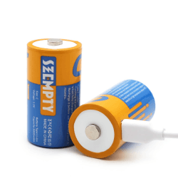 SZEMPTY Wiederaufladbare Lithium 1,5V C Batterien-2er Pack, USB-C Li-Ion C 5000mWh(3300mAh) Akkus, mit 2-in-1 Typ C Ladekabel, Schnellladung in 2.5 Stunden, Über 1200 Ladezyklen