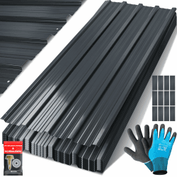 KESSER® 12x Profilblech Trapezblech 129cm x 45cm = 7 m² - Dachblech für Gerätehaus, Dachplatten Verzinkter Stahl 0,25mm, inkl. 100 Schrauben + Unterlegescheiben & Montagehandschuhe, Anthrazit