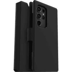 OtterBox Strada Via Hülle für Galaxy S23 Ultra, stoßfest, sturzsicher, dünn, angenehme schützende Folio-Hülle mit Kartenhalter, 2X getestet nach Militärstandard, Schwarz