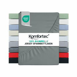 Komfortec Jersey Spannbettlaken 200x200 cm, 100% Baumwolle, Grau
