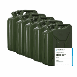 Oxid7 5x Kraftstoffkanister 20 Liter aus Metall olivgrün | Benzin, Diesel & Bio-Ethanol geeignet | 20L Benzin-Kanister mit UN-Zulassung & Bauart geprüft